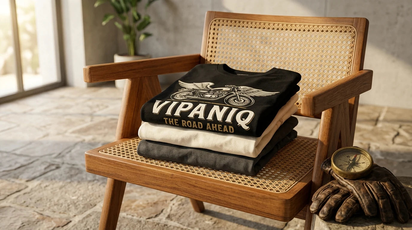 VIPANIQ 100% Cotton Motorcycle Graphic T-Shirts Folded Stack Display