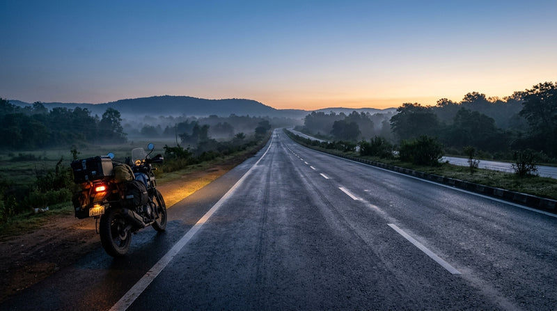 Indian motorcycle touring group embarking on early morning 5 AM highway rollout