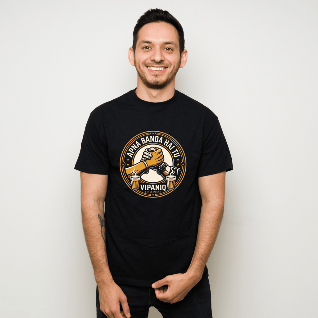 Apna Banda Hai Tu vintage brotherhood emblem print on classic regular fit t-shirt by VIPANIQ