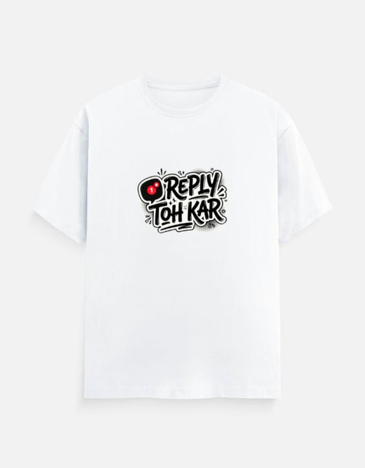Reply Toh Kar typography graphic printed on a unisex classic crew t-shirt from the Love & Heartbreak collection by VIPANIQ