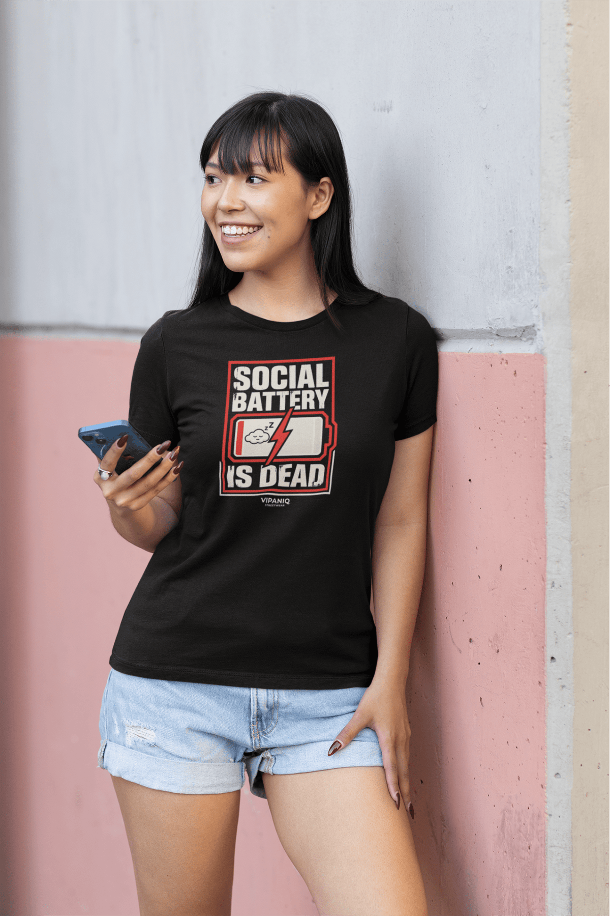 Social Battery Is Dead 0% battery streetwear graphic print on classic regular fit t-shirt by VIPANIQ