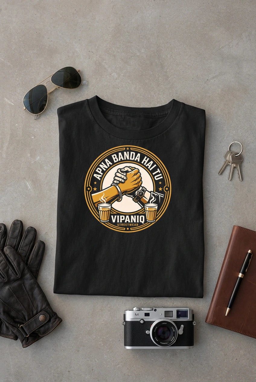 Vipaniq Apna Banda Hai Tu Classic T-Shirt in Black – flat lay