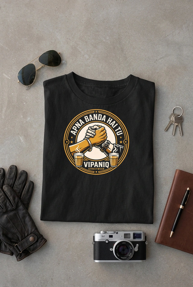 Vipaniq Apna Banda Hai Tu Classic T-Shirt in Black – flat lay