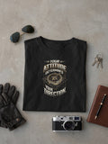 Attitude Determines Direction Black oversized T-shirt laid flat on studio canvas, full-scale 41.5% torso DTG print.