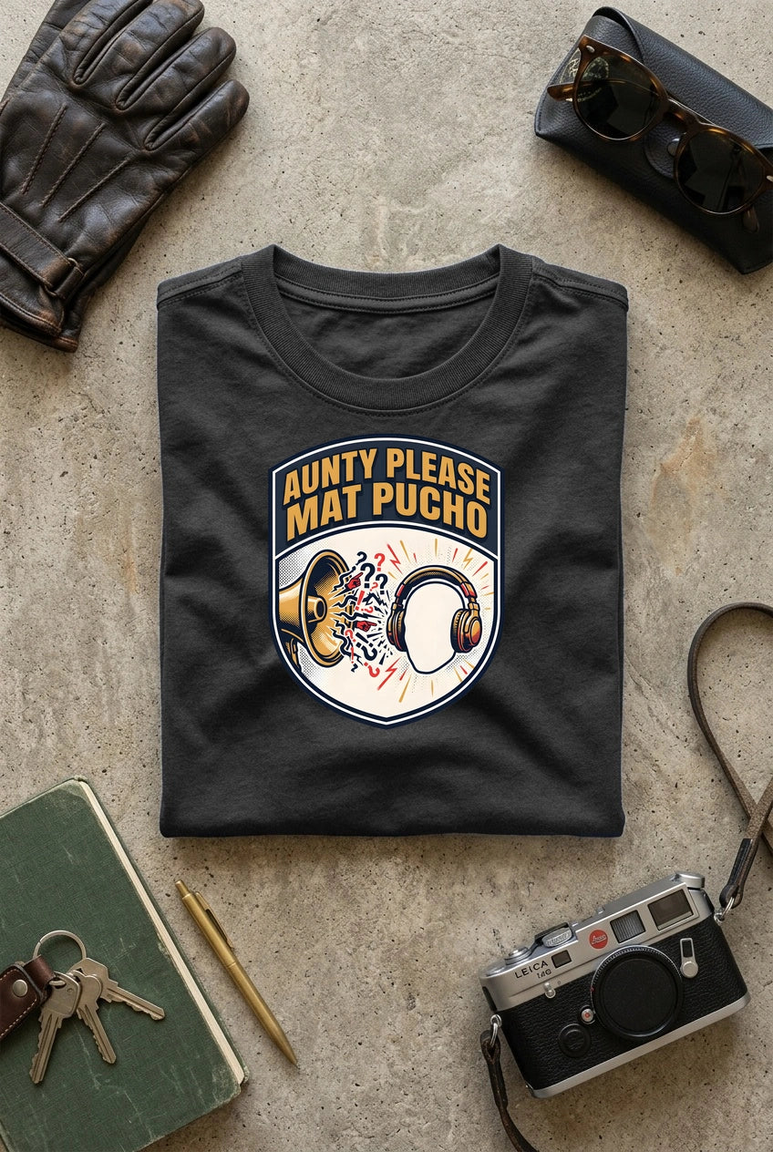 Vipaniq Aunty Please Mat Pucho Classic T-Shirt in Charcoal Melange – flat lay