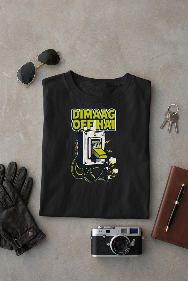 Vipaniq Dimaag Off Hai Classic T-Shirt in Black – flat lay