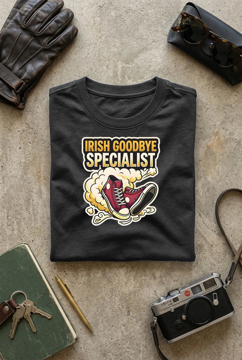 Vipaniq Irish Goodbye Specialist Classic T-Shirt in Charcoal Melange – flat lay
