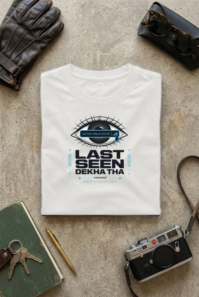 Vipaniq Last Seen Dekha Tha Classic T-Shirt in White – flat lay