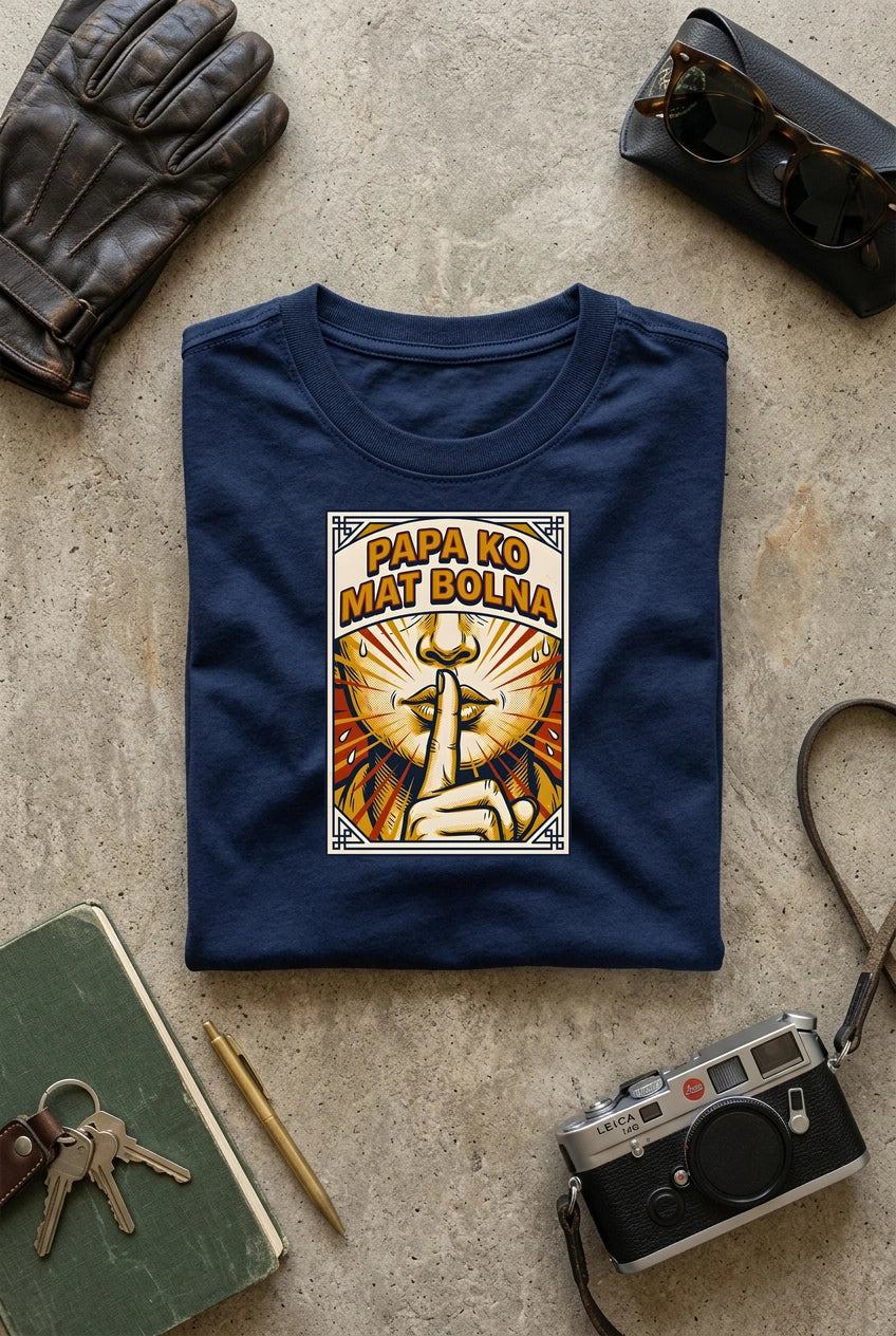 Vipaniq Papa Ko Mat Bolna Classic T-Shirt in Navy Blue – flat lay