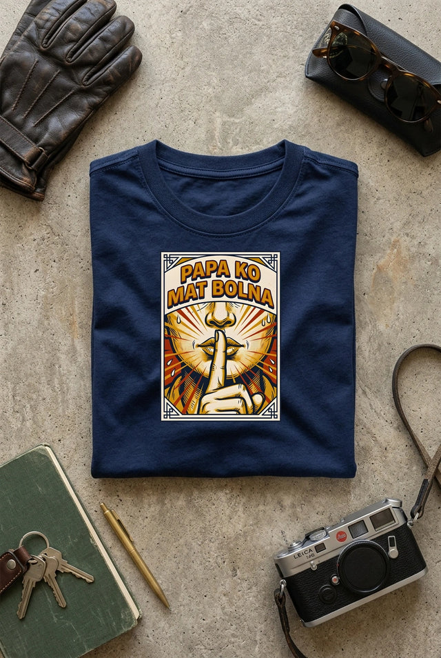 Vipaniq Papa Ko Mat Bolna Classic T-Shirt in Navy Blue – flat lay