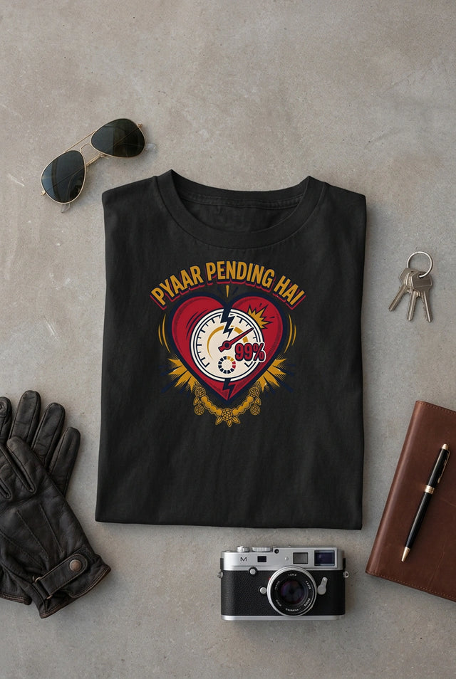 Vipaniq Pyaar Pending Hai Classic T-Shirt in Black – flat lay