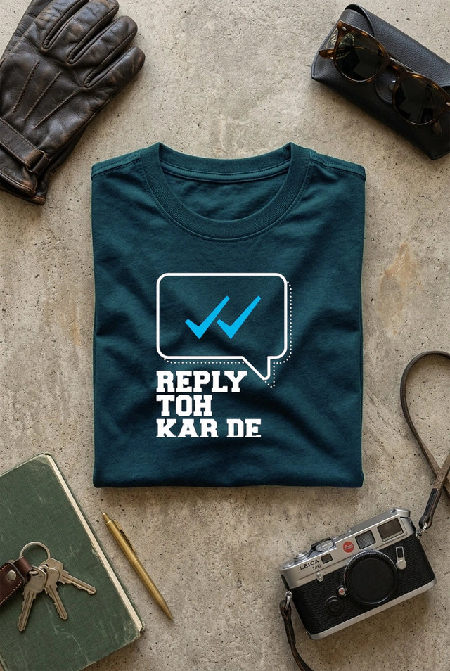 Vipaniq Reply Toh Kar De Classic T-Shirt in Petrol Blue – flat lay