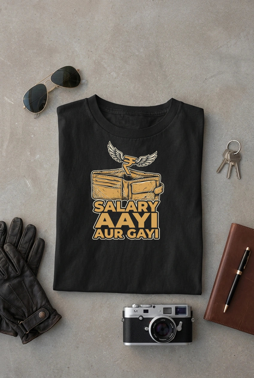 Vipaniq Salary Aayi Aur Gayi Classic T-Shirt in Black – flat lay