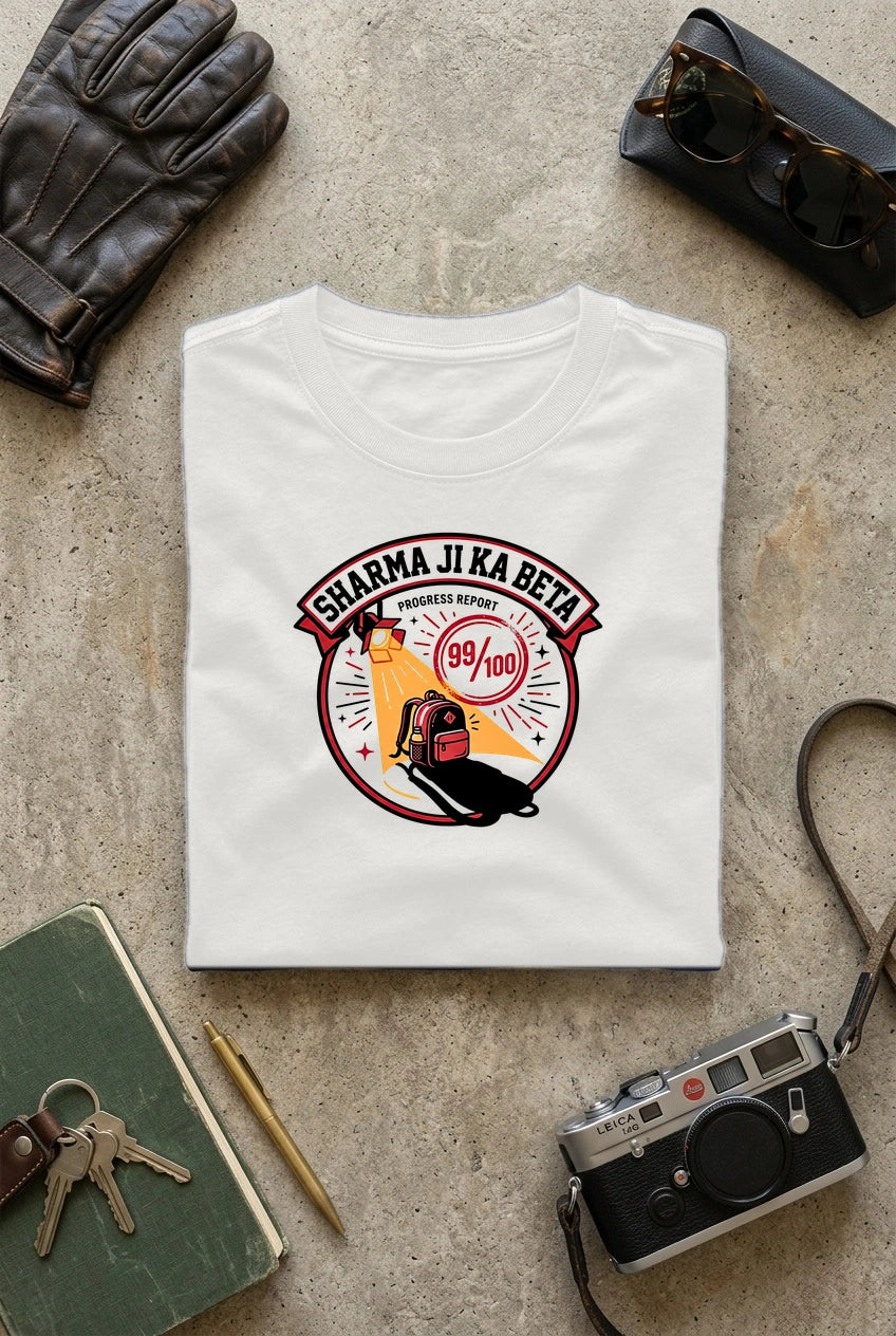 Vipaniq Sharma Ji Ka Beta Classic T-Shirt in White – flat lay