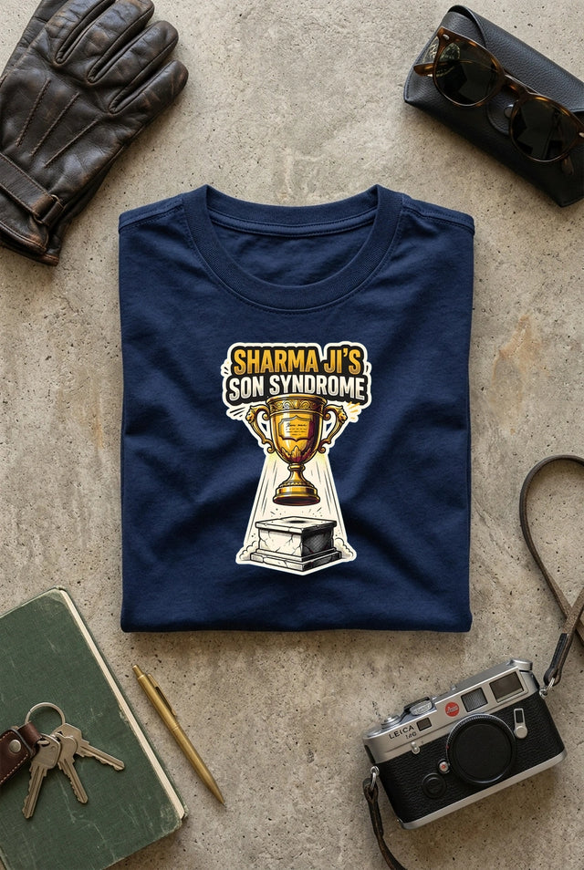 Vipaniq Sharma Ji's Son Syndrome Classic T-Shirt in Navy Blue – flat lay