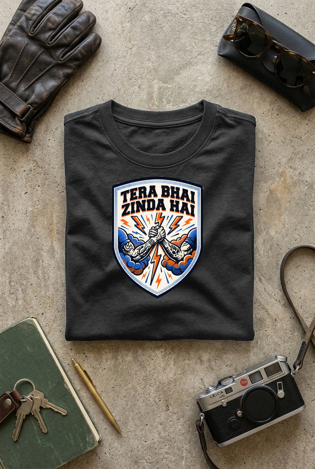 Vipaniq Tera Bhai Zinda Hai Classic T-Shirt in Charcoal Melange – flat lay