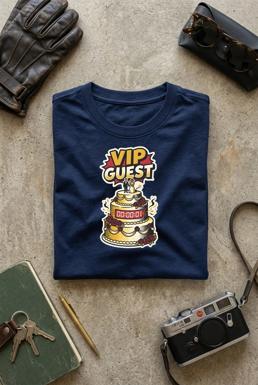 Vipaniq VIP Guest Classic T-Shirt in Navy Blue – flat lay