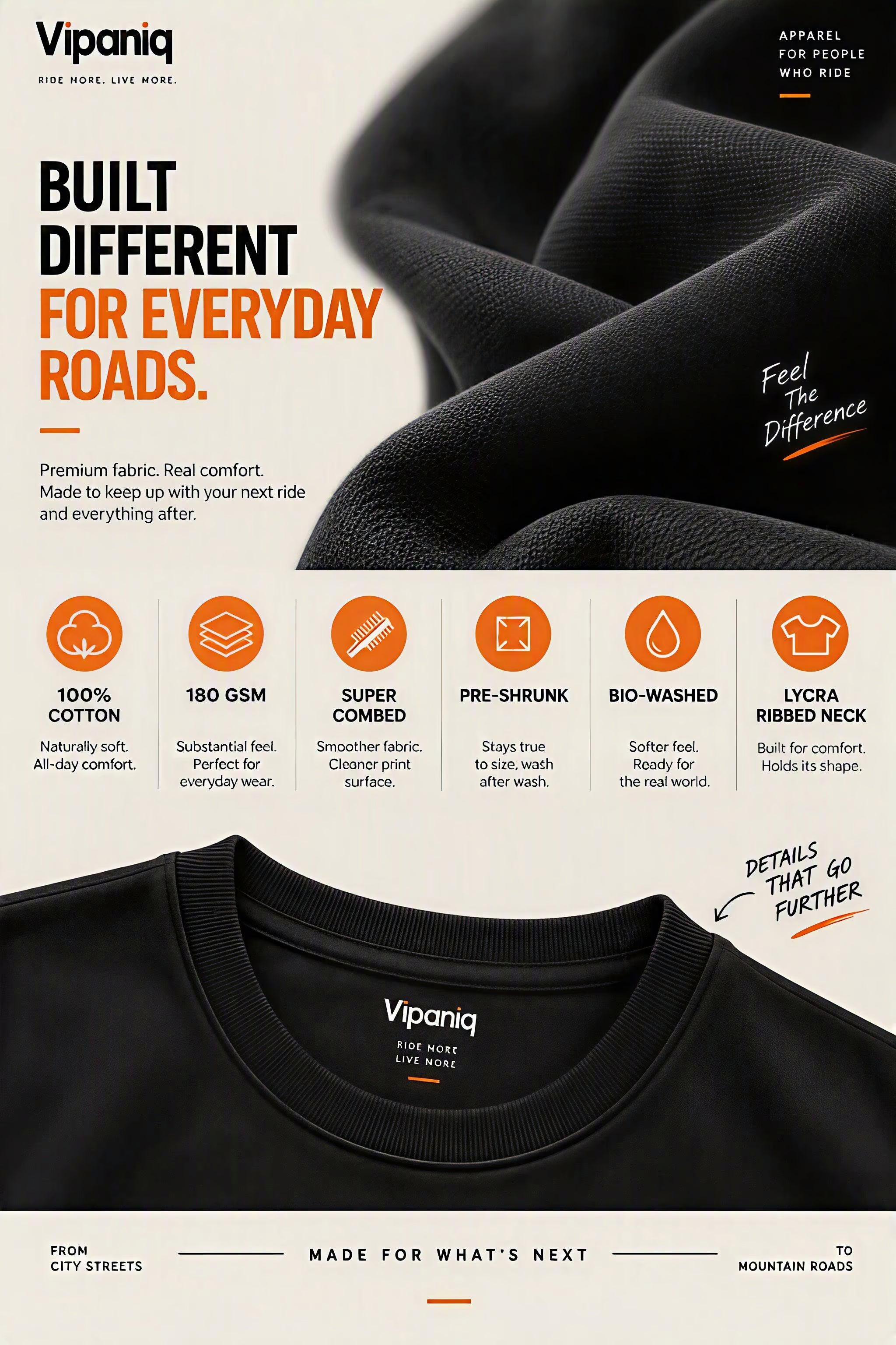 VIPANIQ Everyday Bio-Washed Cotton - Made for the Miles